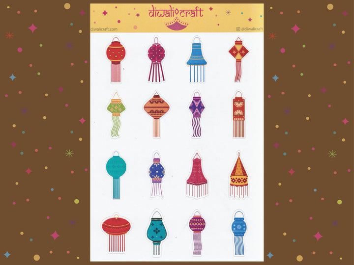 Diwali Stickers - Lantern - 12 stickers on 1 sticker sheet