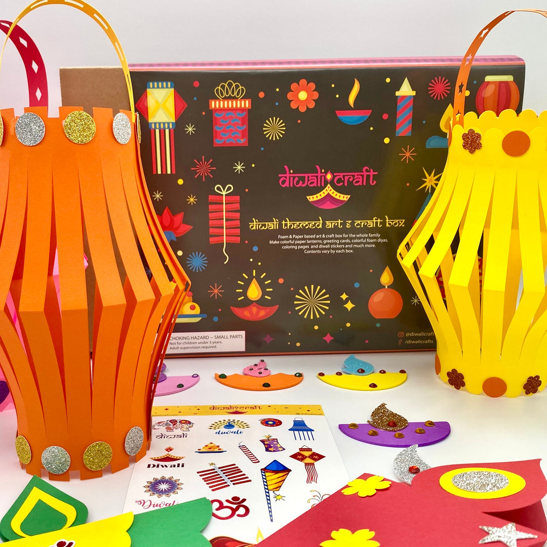 Diwali Decoration Craft Kit for kids - Makes Paper Lantern,  Diya and greeting cards - A fun Diwali Gift & Activity for full family