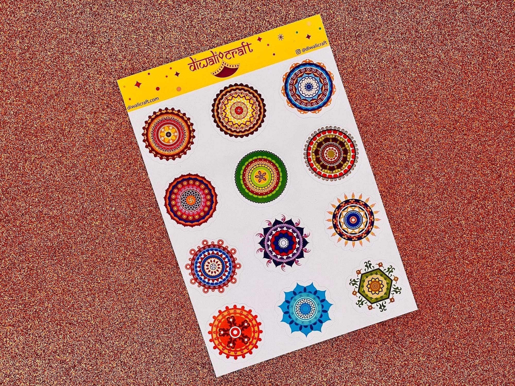 Rangoli Stickers for Diwali - 12 stickers on 1 sticker sheet – CraftUtsav