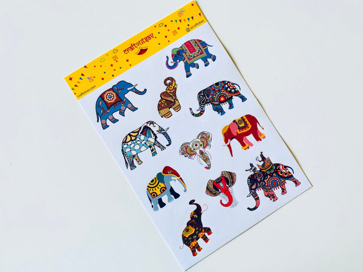 Elephant Stickers - Decorative/Ornate/Indian Elephant Stickers - 11 stickers on 1 sticker sheet