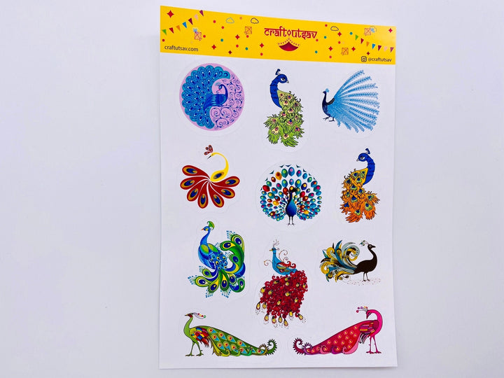 Peacock Sticker Sheet - Decorative/Ornate - 11 stickers on 1 sticker sheet