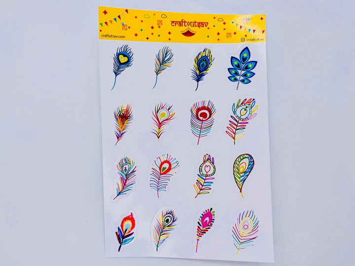 Peacock Feather Sticker Sheet - Decorative/Ornate - 16 stickers on 1 sticker sheet