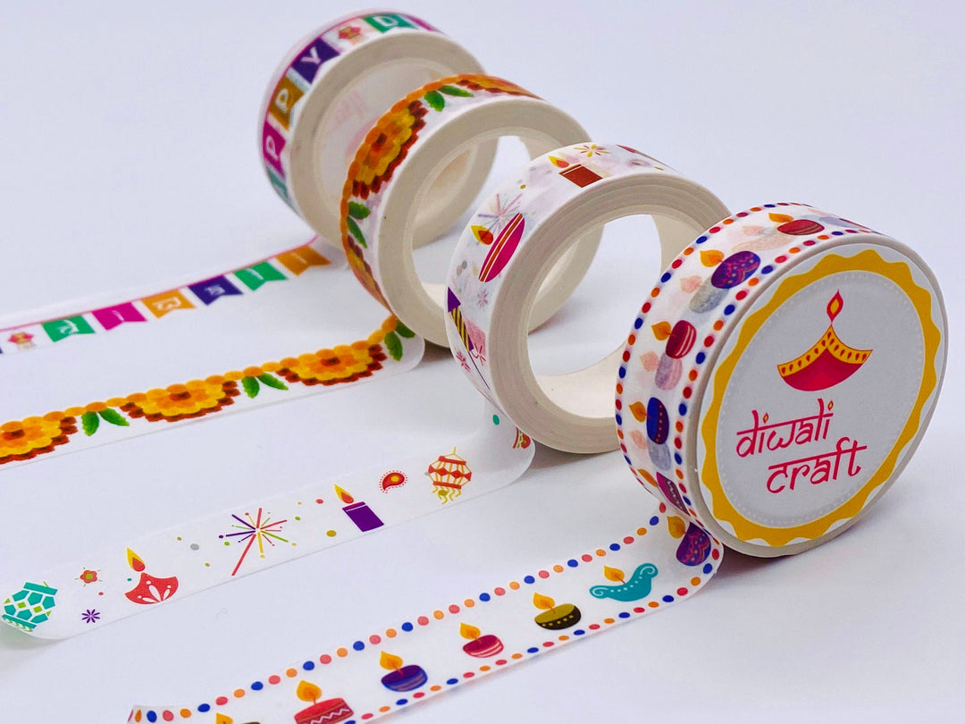 Diwali themed Washi tapes - Set of 4 unique Washi Tapes featuring Diya, Sparklers, Toran, Banner pattern