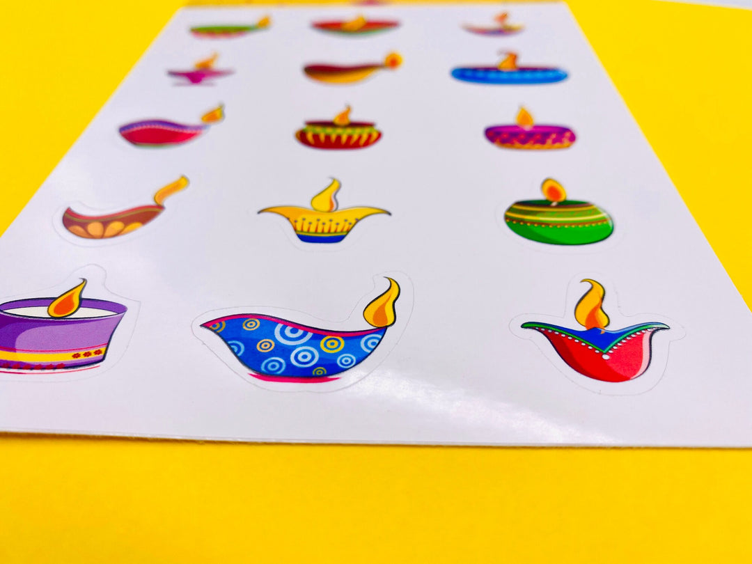 Diwali Diya Stickers - 15 stickers on 1 sticker sheet