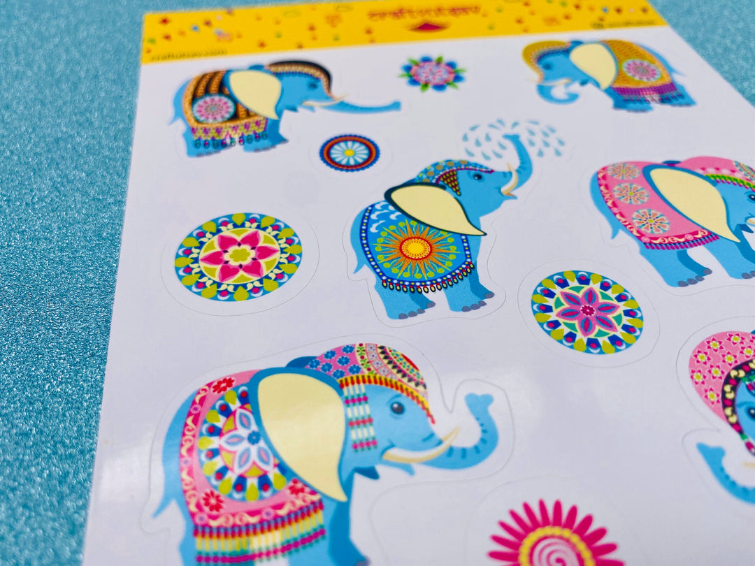 Baby Elephant Stickers - Decorative/Ornate/Indian Elephant & Mandala Stickers - 13 stickers on 1 sticker sheet
