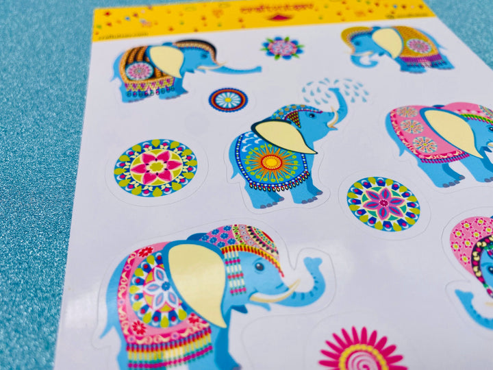 Baby Elephant Stickers - Decorative/Ornate/Indian Elephant & Mandala Stickers - 13 stickers on 1 sticker sheet