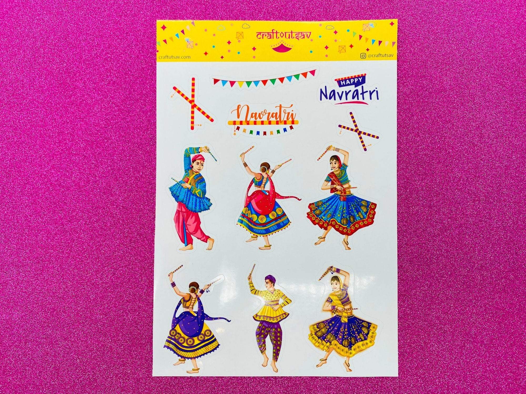 Navratri Dandiya Sticker Sheet - 11 stickers on 1 sticker sheet ...