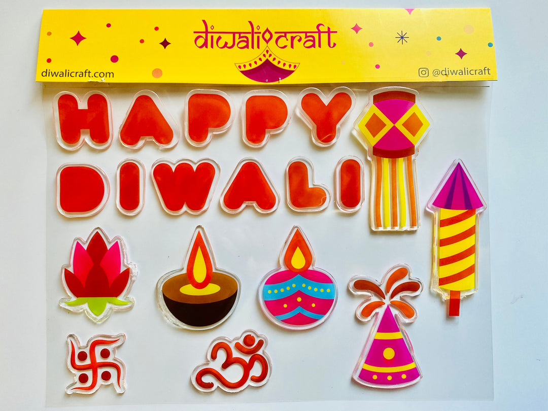 Diwali Gift Box - Diwali Festival Decoration - Window Clings, Washi Tape, Stencils, Stickers for Kids