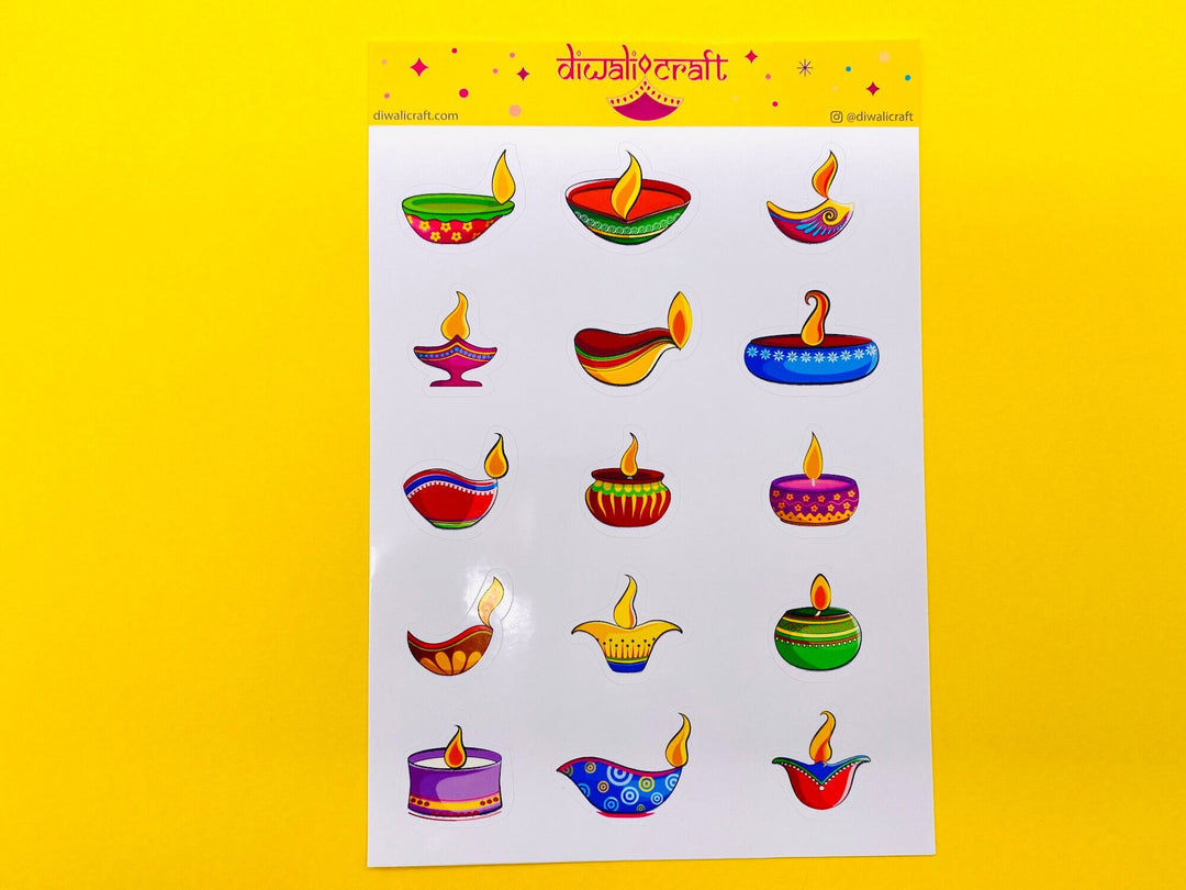 Diwali Diya Stickers - 15 stickers on 1 sticker sheet