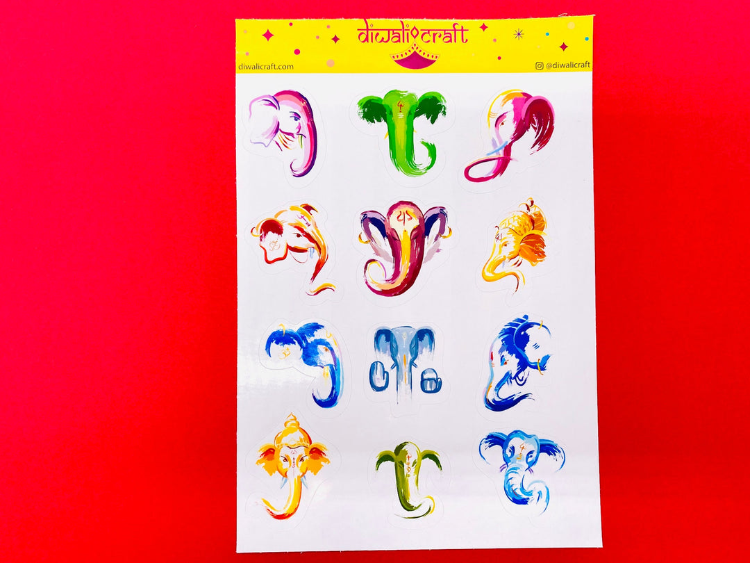 Ganesh Stickers - 12 stickers on 1 sticker sheet