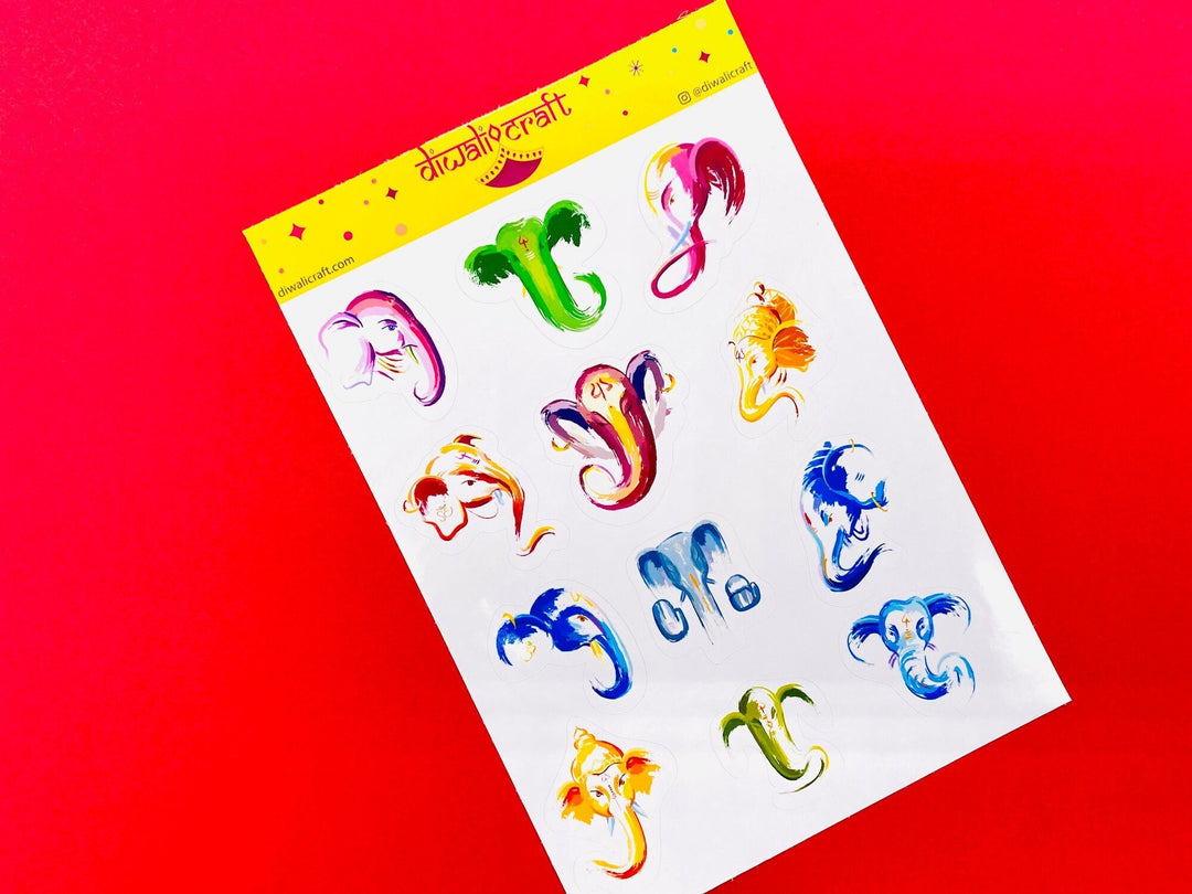 Ganesh Stickers - 12 stickers on 1 sticker sheet
