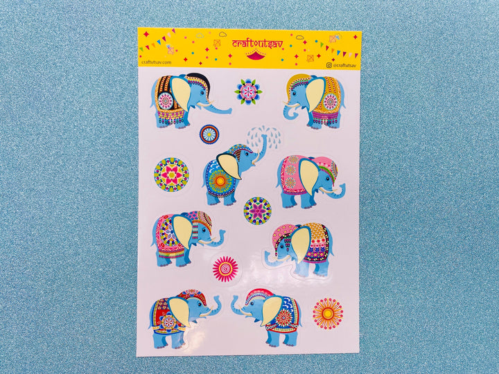 Baby Elephant Stickers - Decorative/Ornate/Indian Elephant & Mandala Stickers - 13 stickers on 1 sticker sheet