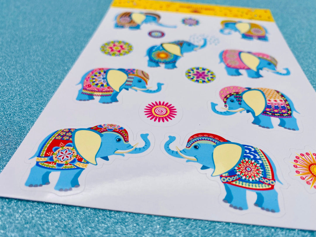 Baby Elephant Stickers - Decorative/Ornate/Indian Elephant & Mandala Stickers - 13 stickers on 1 sticker sheet
