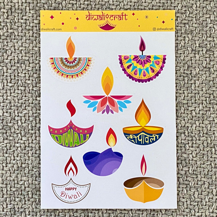 Diwali Diya Stickers - 8 indian festival stickers on 1 sticker sheet