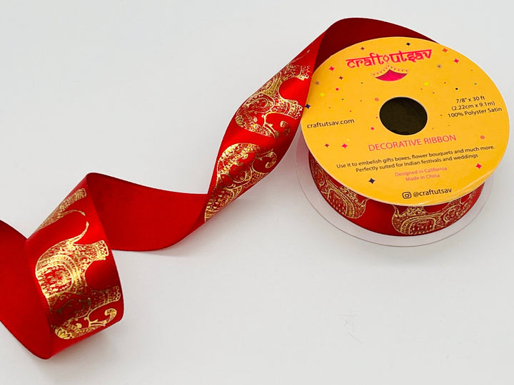 Ornamental Elephant Border Polyester Ribbon perfect for Indian Weddings, Gift Wrapping, Crafting.