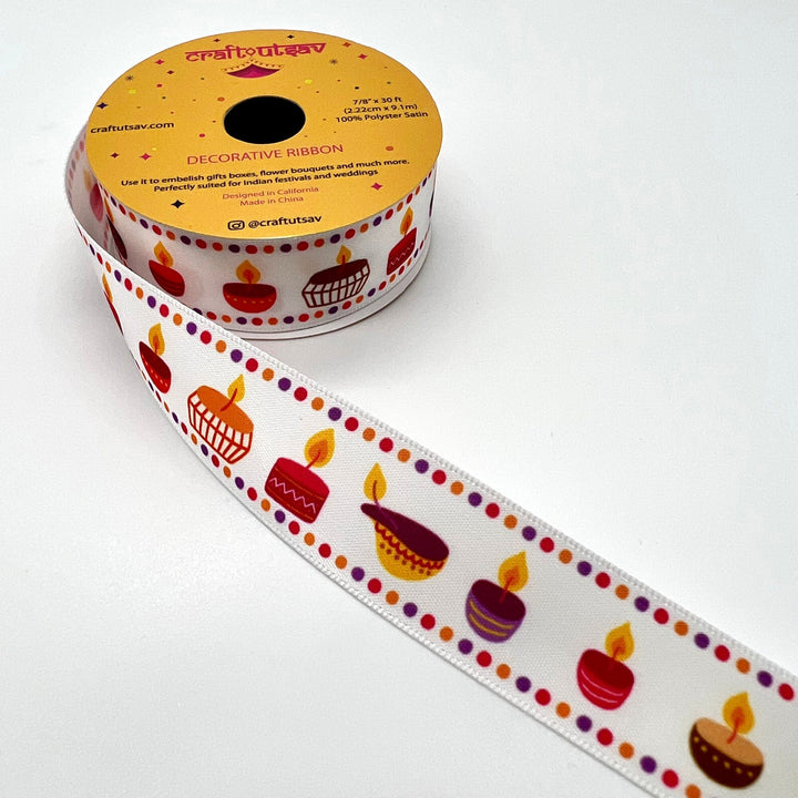 Modern Diya Design Ribbon perfect for embellishing gifts, bouquets at Indian festivals or wedding, sangeet, haldi, mehendi ceremonies