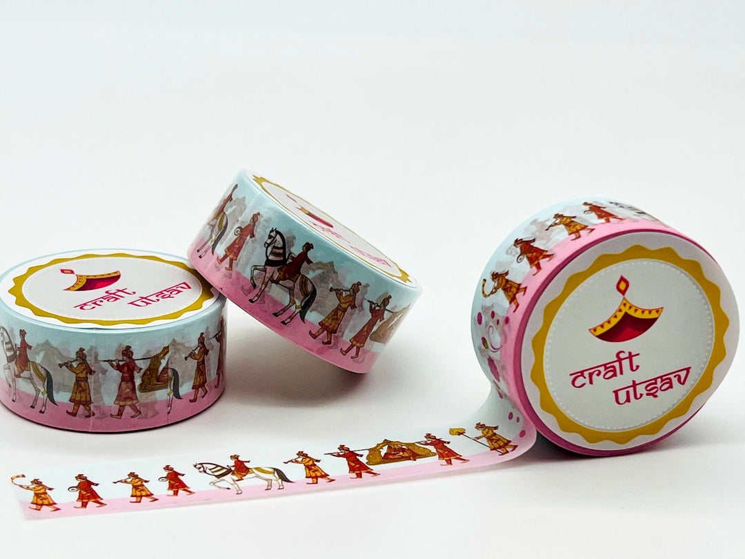 Indian Wedding Procession Washi Tape perfect for embellishing gifts, bouquets at Indian wedding, sangeet, haldi, mehendi ceremonies
