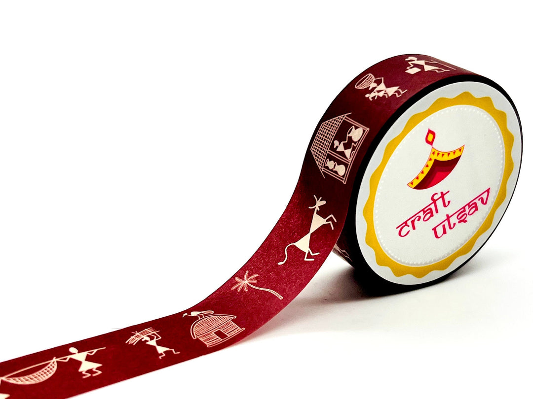 Warli Art Border Washi Tape -  Boho, Tribal Art, Triangle Pattern