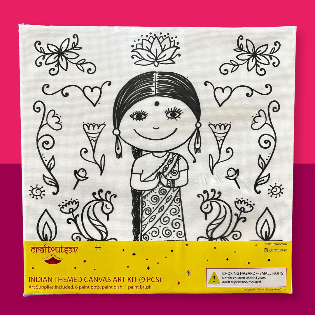 Indian Girl Canvas Coloring Kit for kids, DIY Gift for children, kids coloring, party favors, canvas coloring