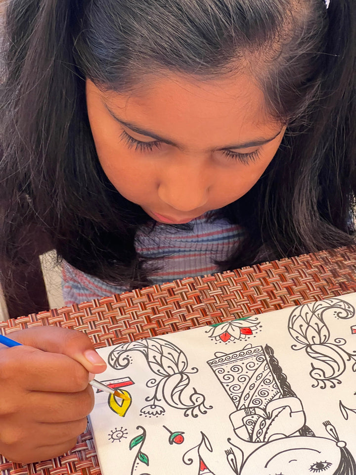 Indian Girl Canvas Coloring Kit for kids, DIY Gift for children, kids coloring, party favors, canvas coloring