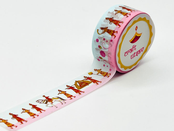 Indian Wedding Procession Washi Tape perfect for embellishing gifts, bouquets at Indian wedding, sangeet, haldi, mehendi ceremonies
