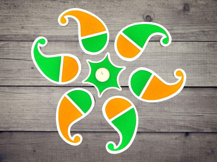 Rangoli Decoration Set Paisley, Mess Free - Set of 7 Mat, 6 inches tall for Weddings, Puja, Diwali, Home Decor, Entryway Door