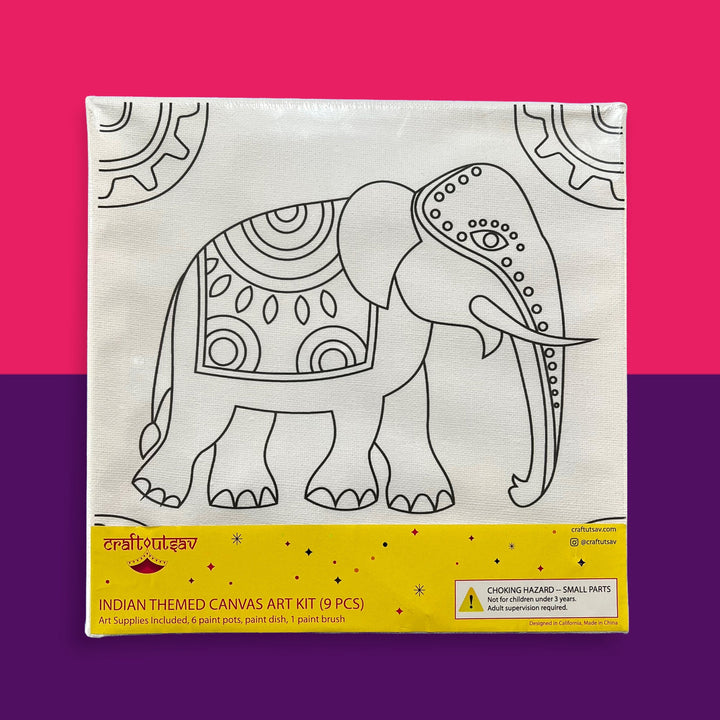 Elephant Canvas Coloring Kit for kids, DIY Gift for children, kids coloring, party favors, canvas coloring