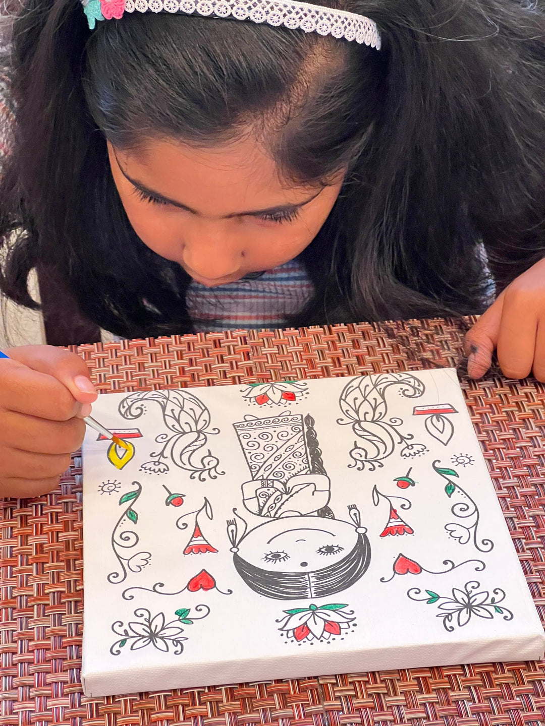 Indian Girl Canvas Coloring Kit for kids, DIY Gift for children, kids coloring, party favors, canvas coloring