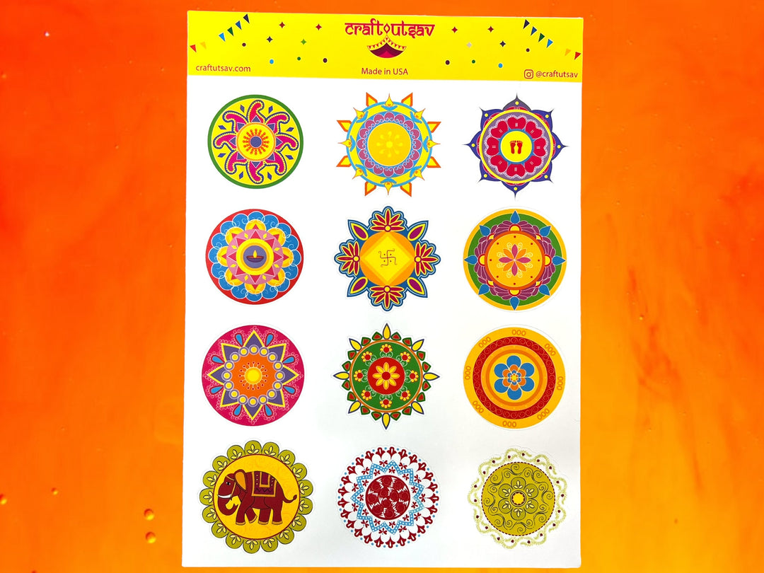 Rangoli Stickers - 12 stickers on 1 sticker sheet
