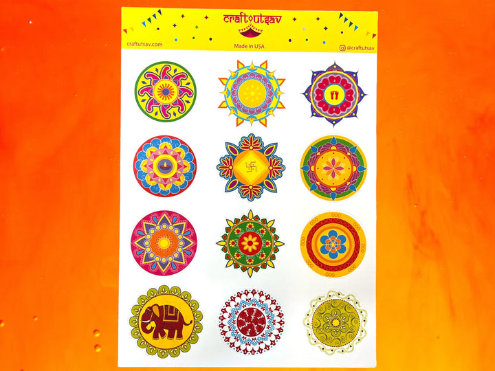 Rangoli Stickers - 12 stickers on 1 sticker sheet