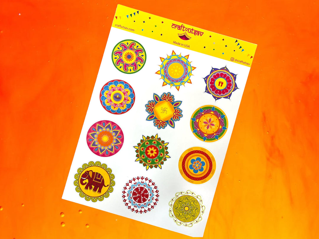 Rangoli Stickers - 12 stickers on 1 sticker sheet