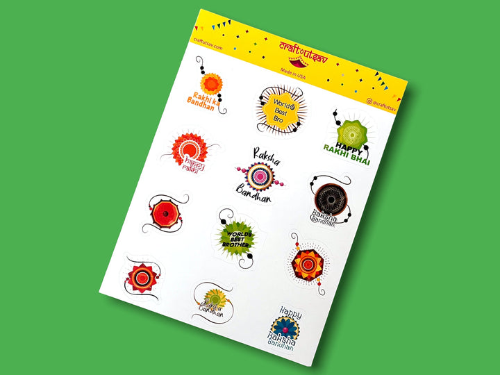 Rakhi Stickers for Raksha Bandhan - Decorate cards, gifts and much more, 12 stickers on 1 sticker sheet