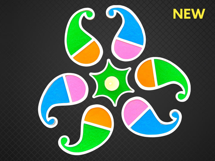 Rangoli Decoration Set Paisley, Mess Free - Set of 7 Mat, 6 inches tall for Weddings, Puja, Diwali, Home Decor, Entryway Door