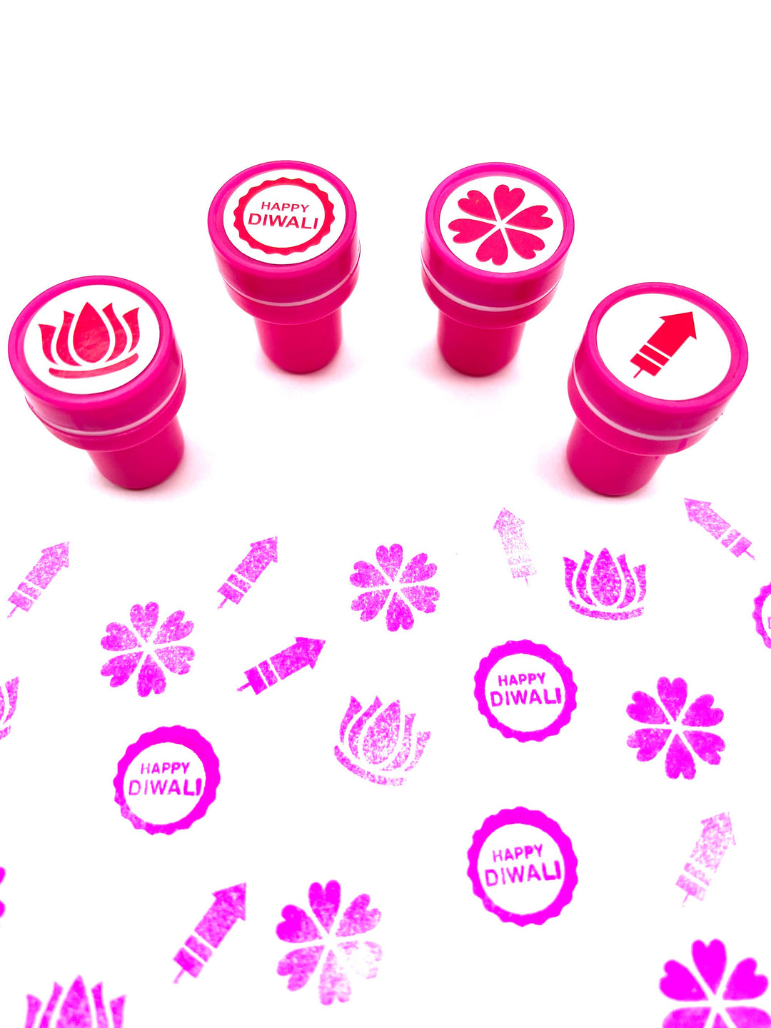 Diwali Art Self-ink Stamps for Kids - 24 Unique Indian themed designs, 6 Colors, Party Favors, Activity for Indian festivals &amp; occasions