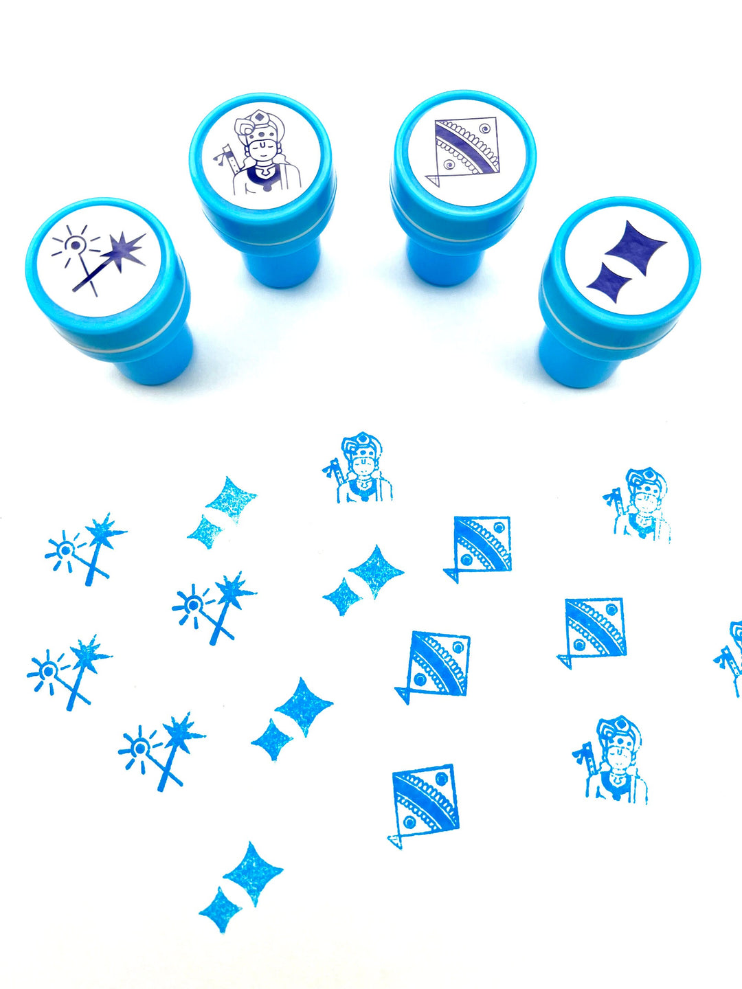Diwali Art Self-ink Stamps for Kids - 24 Unique Indian themed designs, 6 Colors, Party Favors, Activity for Indian festivals &amp; occasions