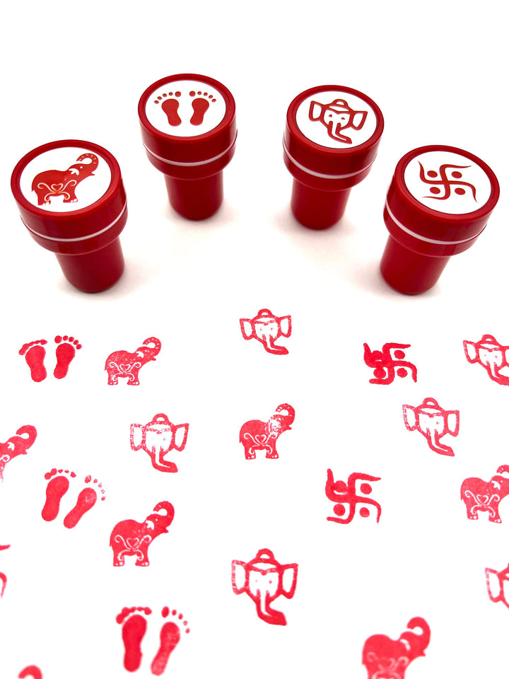 Diwali Art Self-ink Stamps for Kids - 24 Unique Indian themed designs, 6 Colors, Party Favors, Activity for Indian festivals &amp; occasions