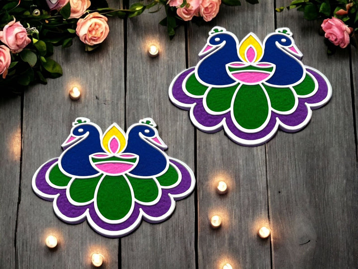 Peacock Diwali Rangoli Mat (Set of 2)